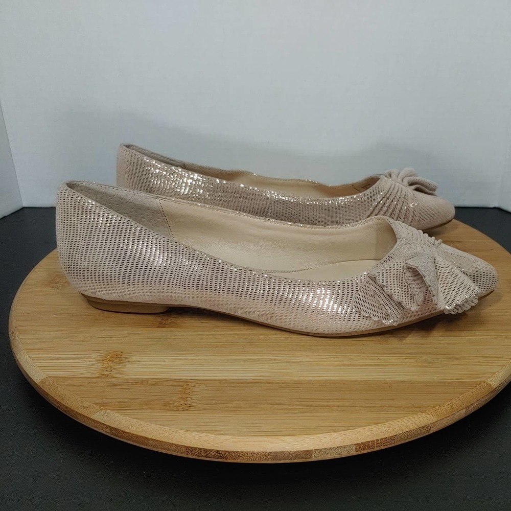 Kate Spade Nance Flats Metallic Leather Suede Ruffle Pointed Toe Sz 7 Blush Pink